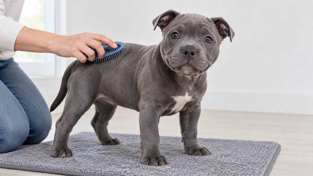 İngiliz Staffordshire yavru köpek — tüy bakımı ve fırçalama