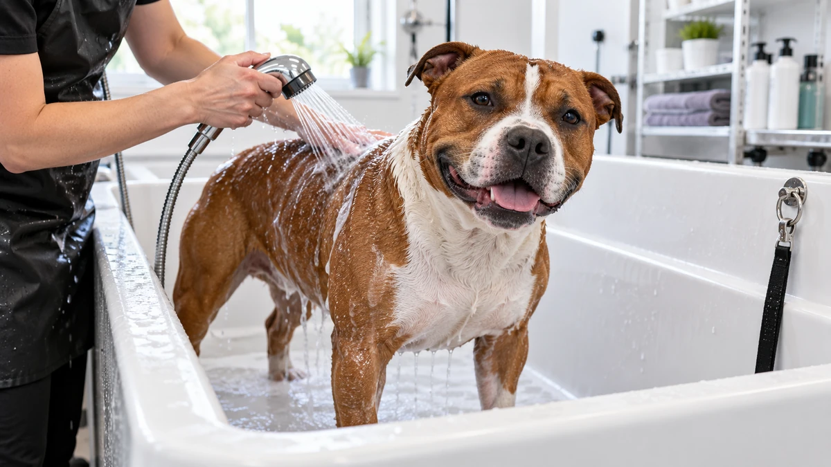 İngiliz Staffordshire köpek — banyo ve temizlik